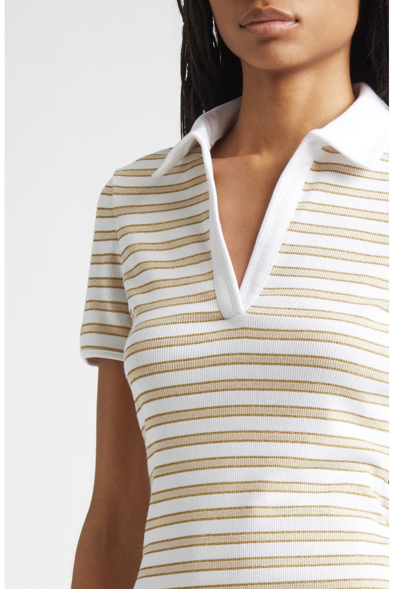 Bailey Stripe Cotton Knit Polo Dress, Alternate, color, KHAKI WHITE