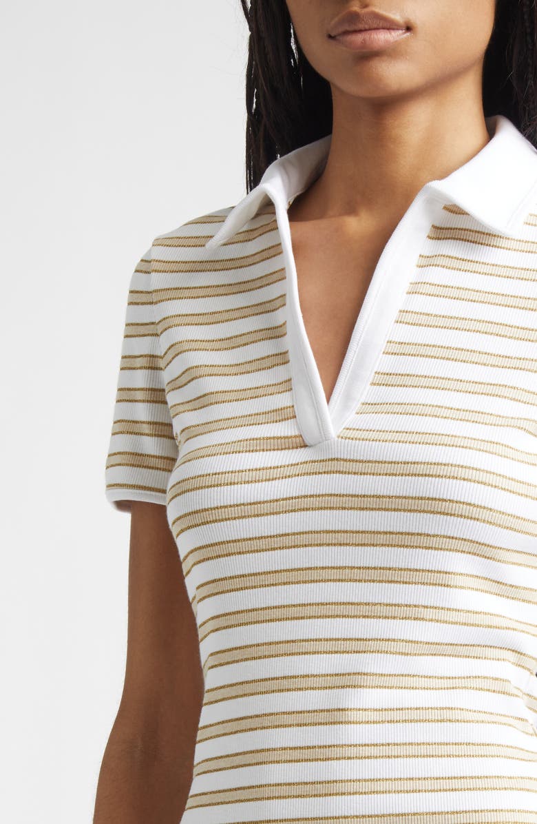 Veronica Beard Bailey Stripe Cotton Knit Polo Dress, Alternate, color, Khaki White