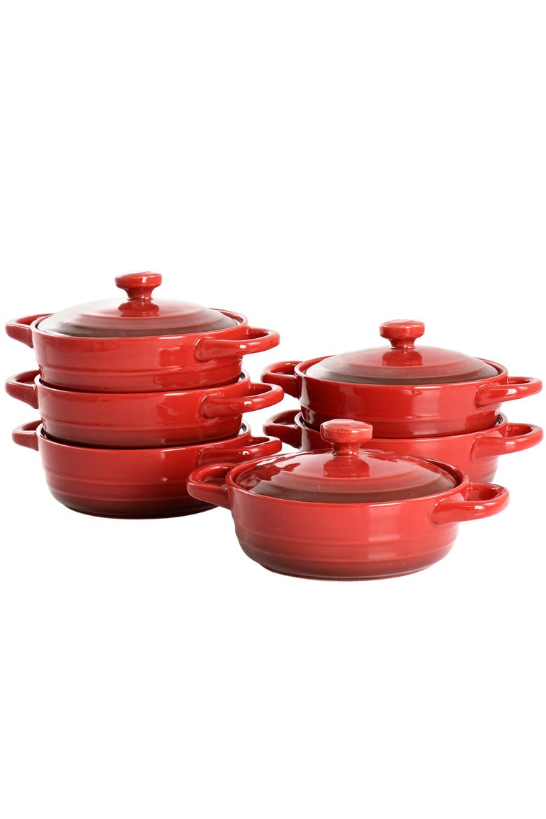 Appleton 6 Piece 10 Ounce Stoneware Mini Casserole Set, Main, color, Red