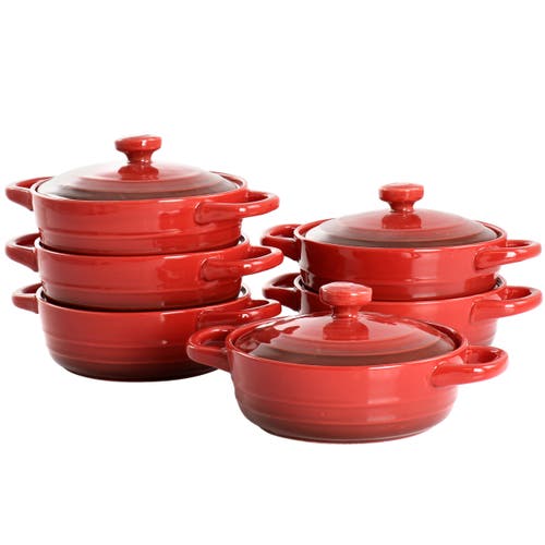 Crock-pot Crockpot Appleton 6 Piece 10 Ounce Stoneware Mini Casserole Set With Lid In Red