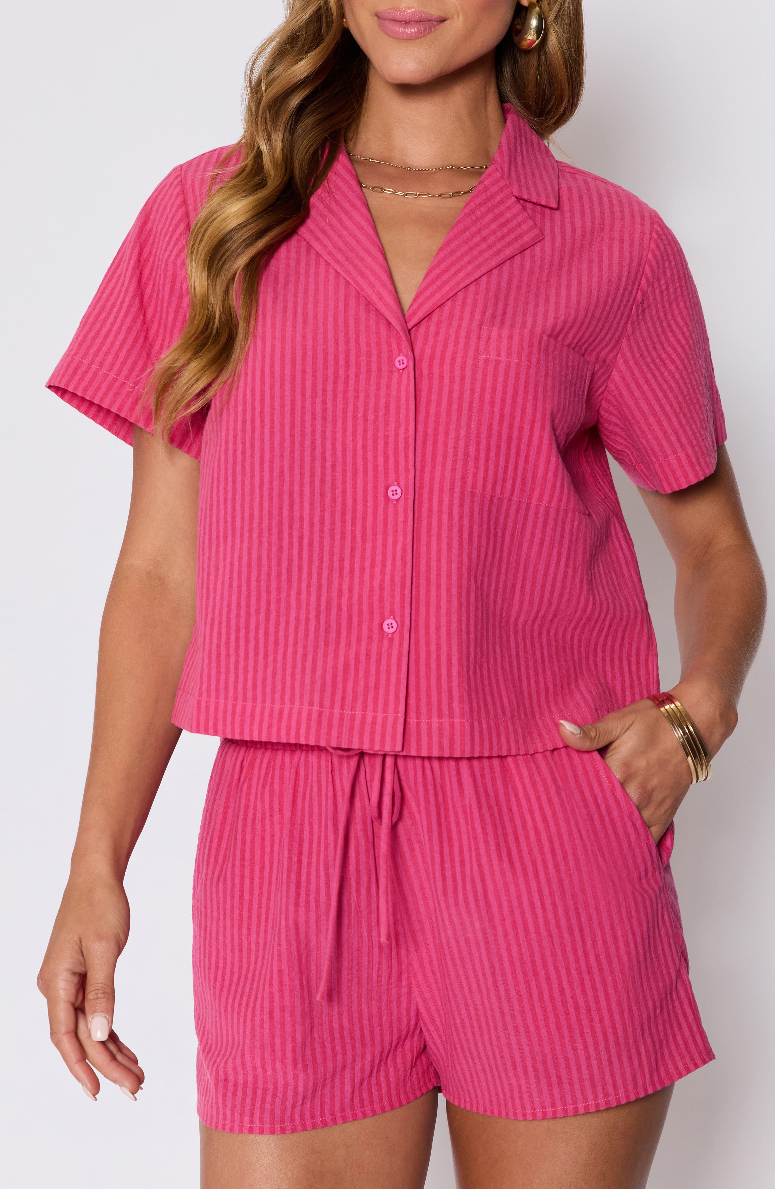 Mara Stripe Cotton Blend Camp Shirt