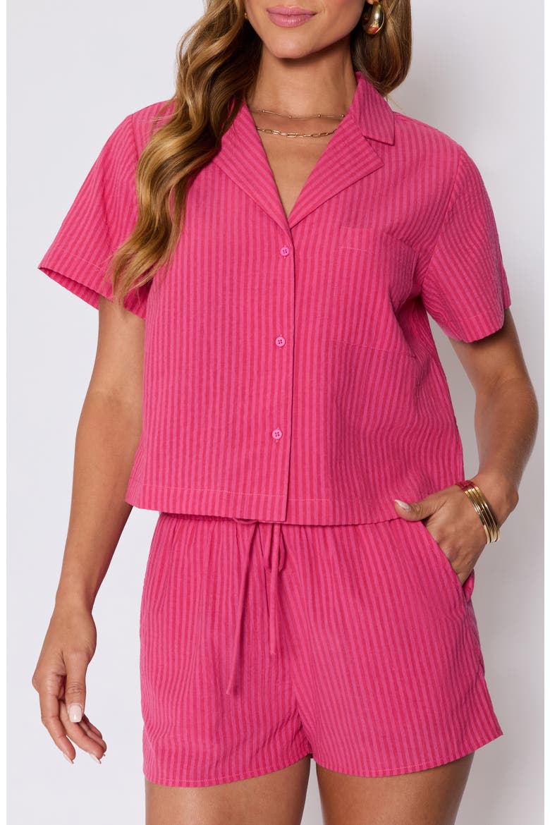 Mara Stripe Cotton Blend Camp Shirt (Nordstrom Exclusive), Main, color, STRIPED PINK