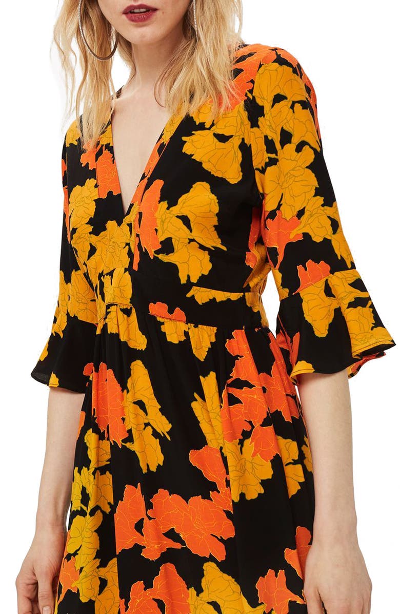 Topshop Bold Floral Midi Dress, Alternate, color,