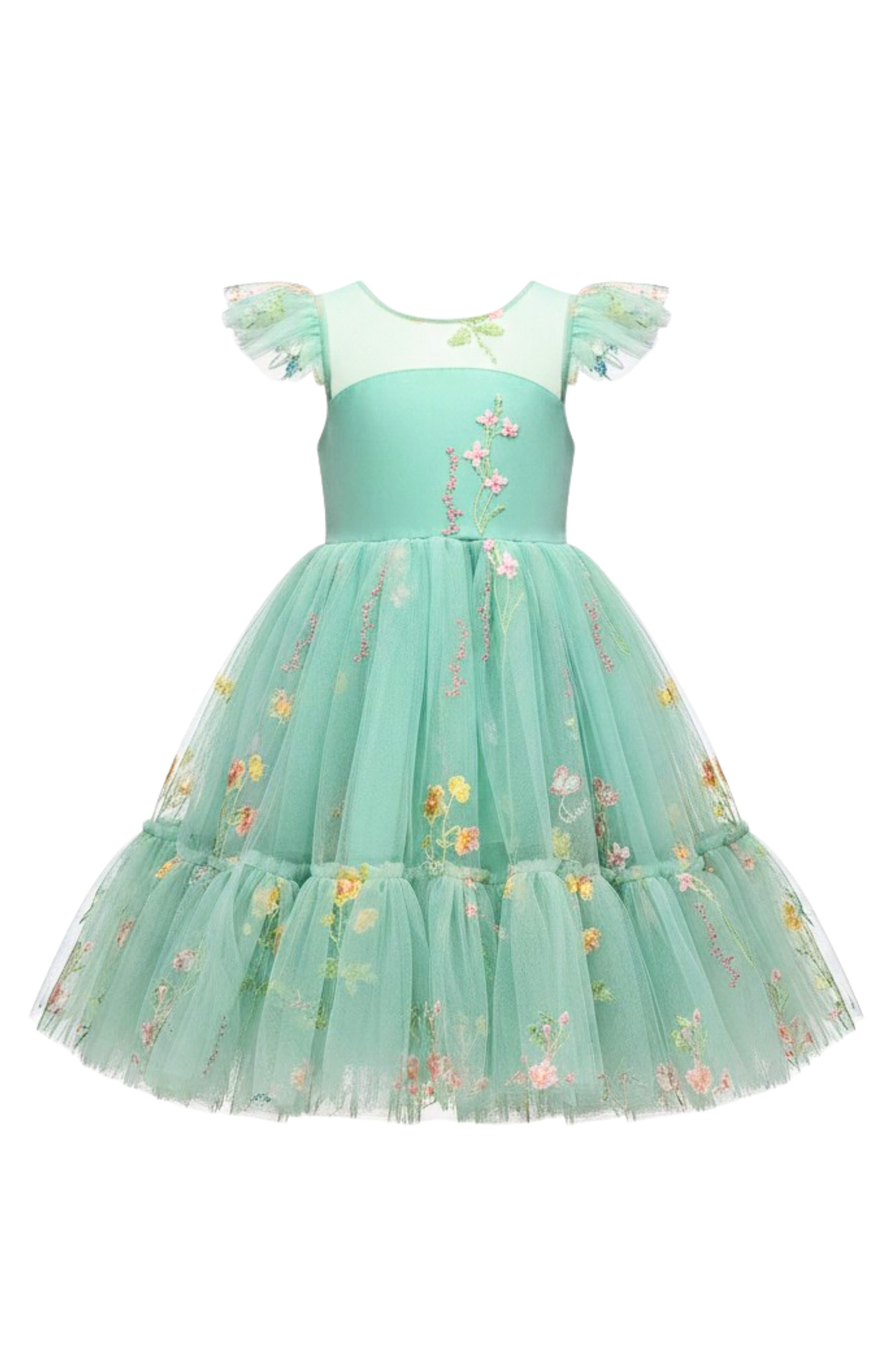 Girls Emerald Fairy Garden Embroidered Floral Tutu Dress (Women