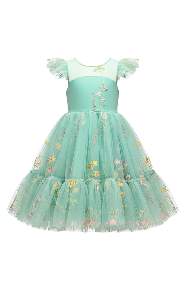 Mia Belle Girls Girls Emerald Fairy Garden Embroidered Floral Tutu Dress, Main, color, Green