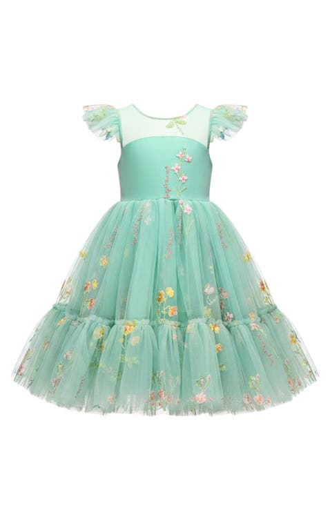 Girls Emerald Fairy Garden Embroidered Floral Tutu Dress (Toddler, Little Kid & Big Kid)