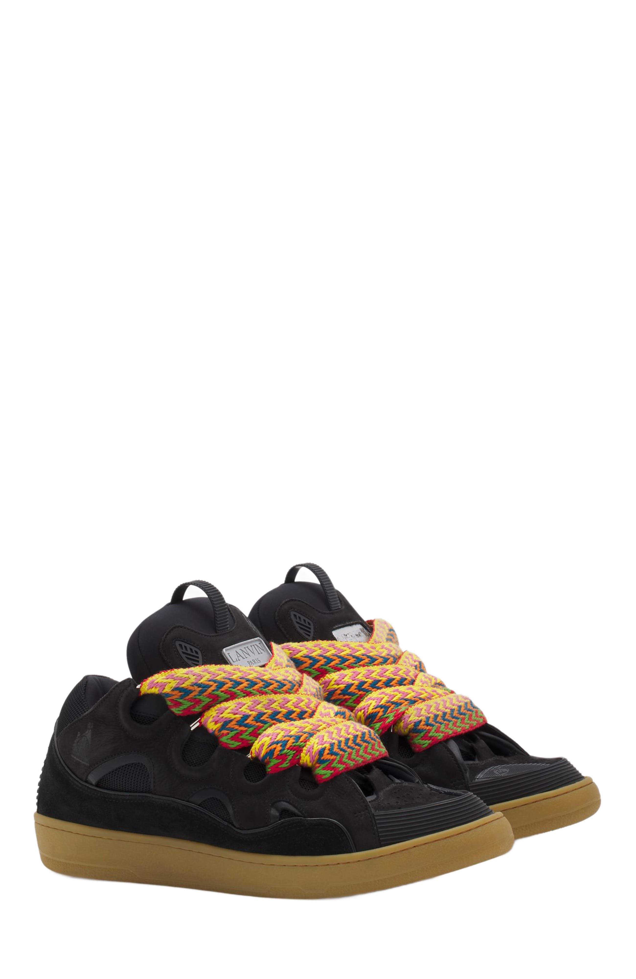Lanvin LEATHER CURB SNEAKERS, Alternate, color, Black