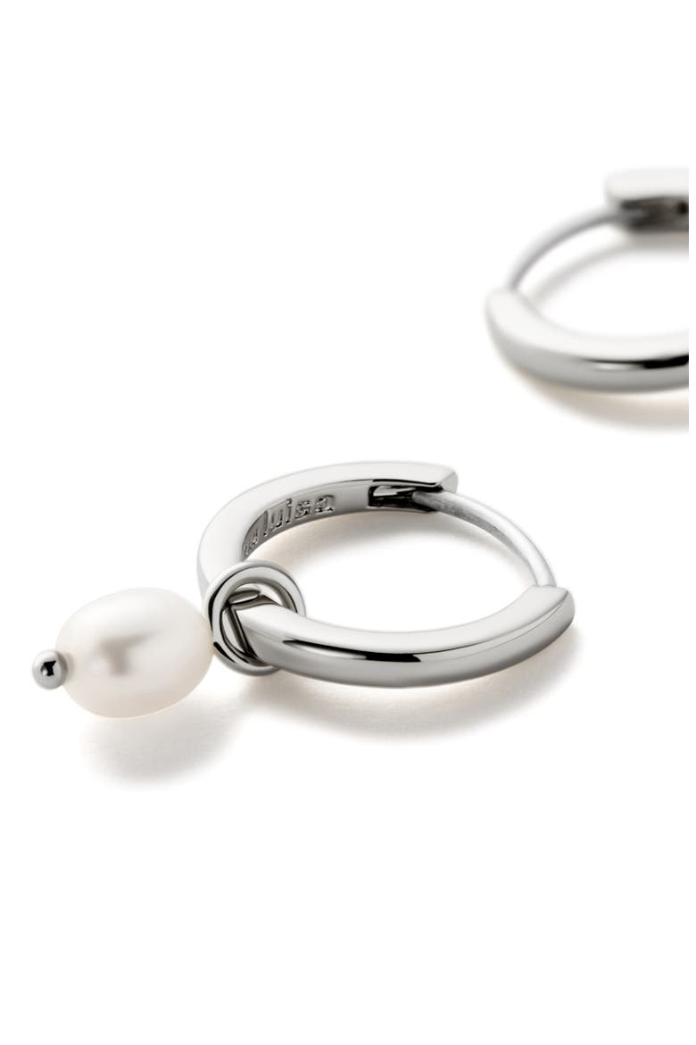 Freshwater Pearl Huggie Hoop Earrings, Alternate, color, SILVER / WHITE