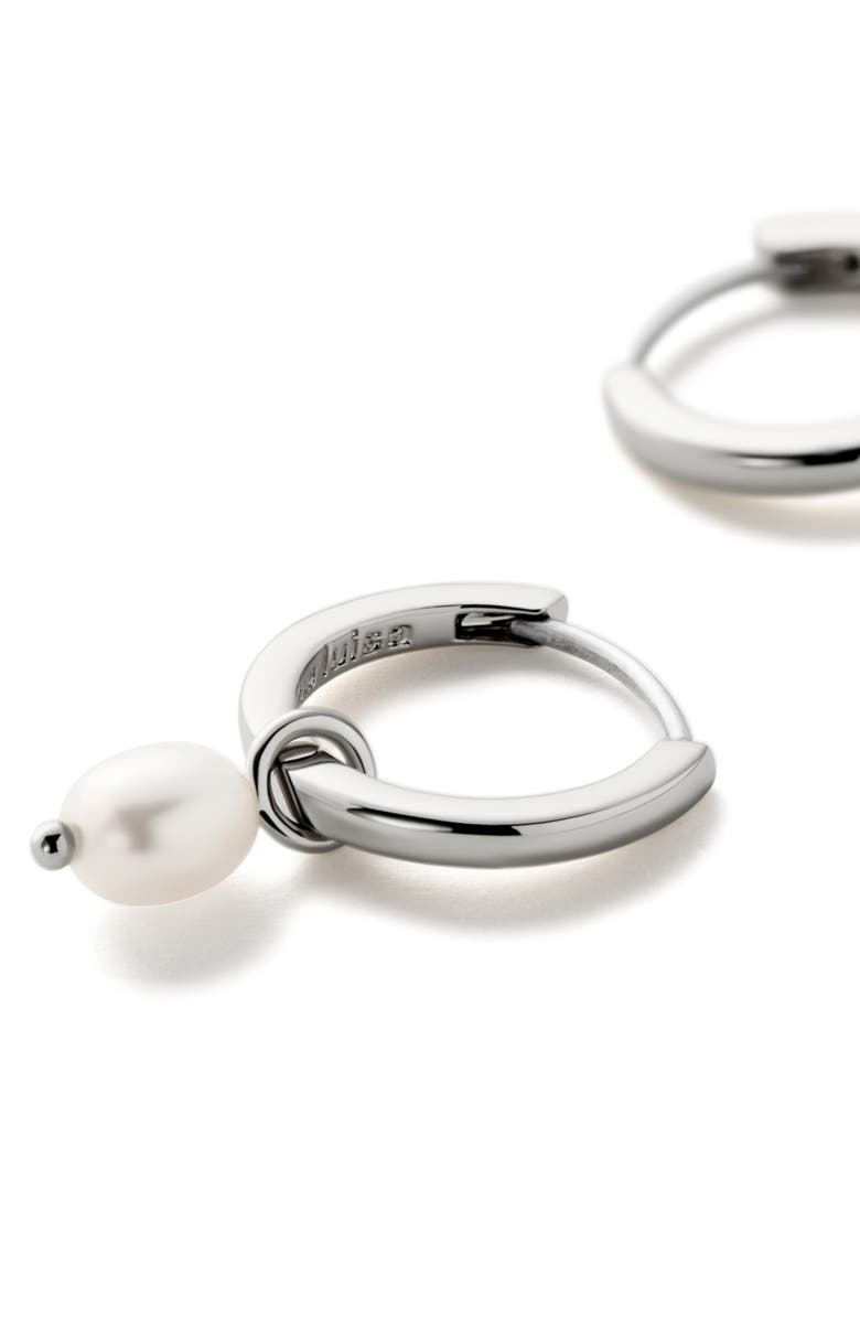 Ana Luisa Freshwater Pearl Huggie Hoop Earrings, Alternate, color, Silver / White