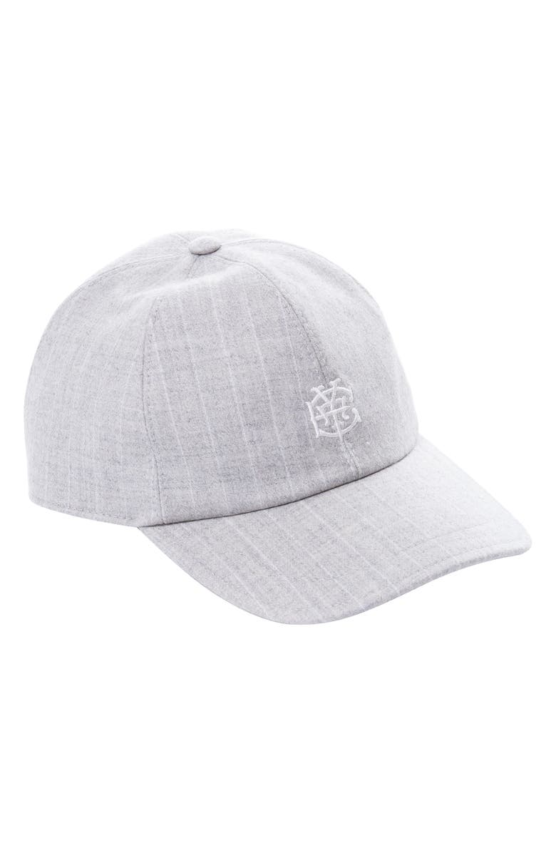 Eleventy Logo Embroidered Pinstripe Wool Blend Baseball Cap, Main, color,
