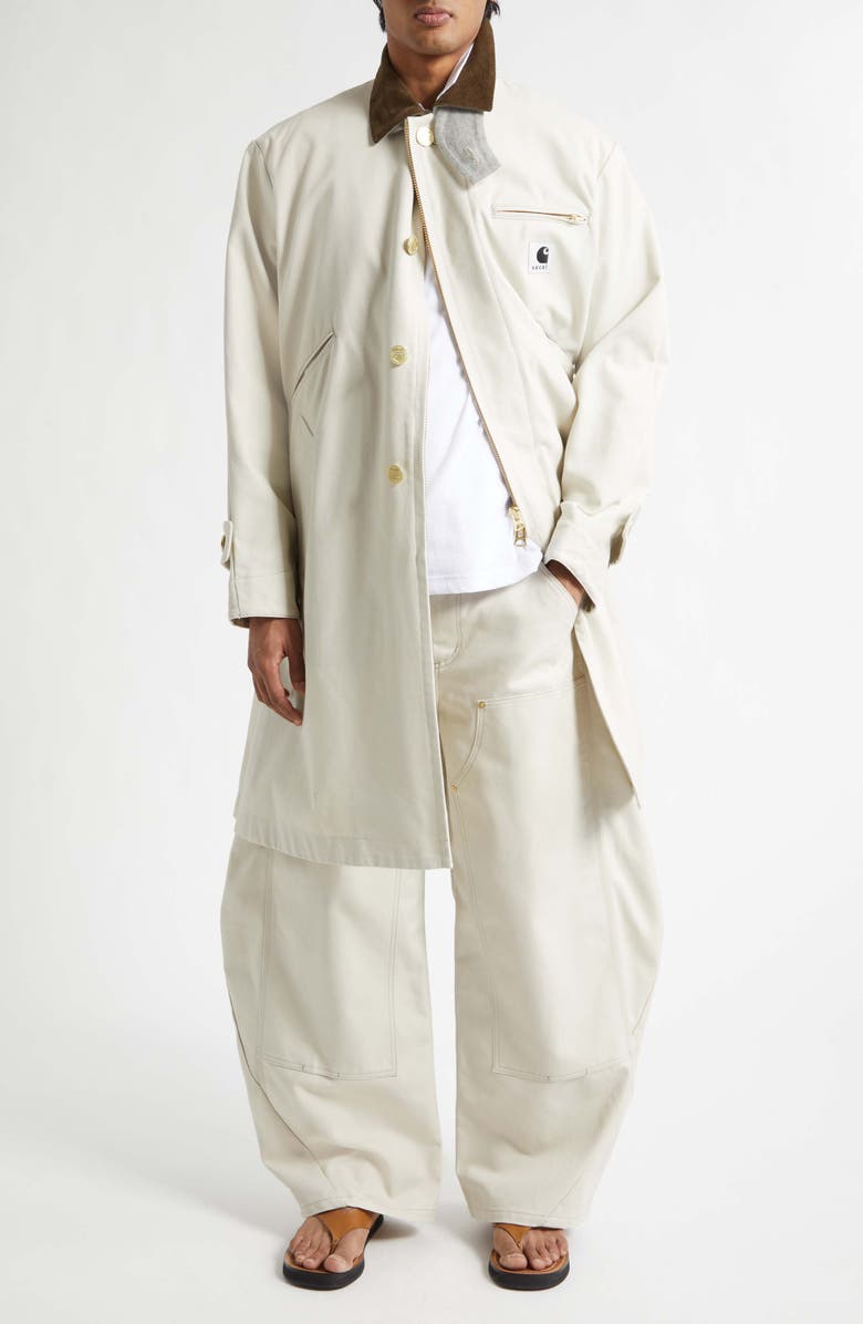 Sacai x Carhartt WIP Duck Canvas Balmacaan Coat, Alternate, color, Ivory