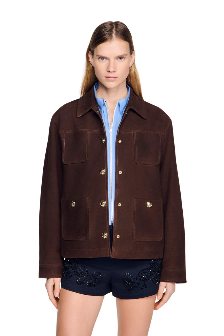 Suede jacket, Main, color, Black brown