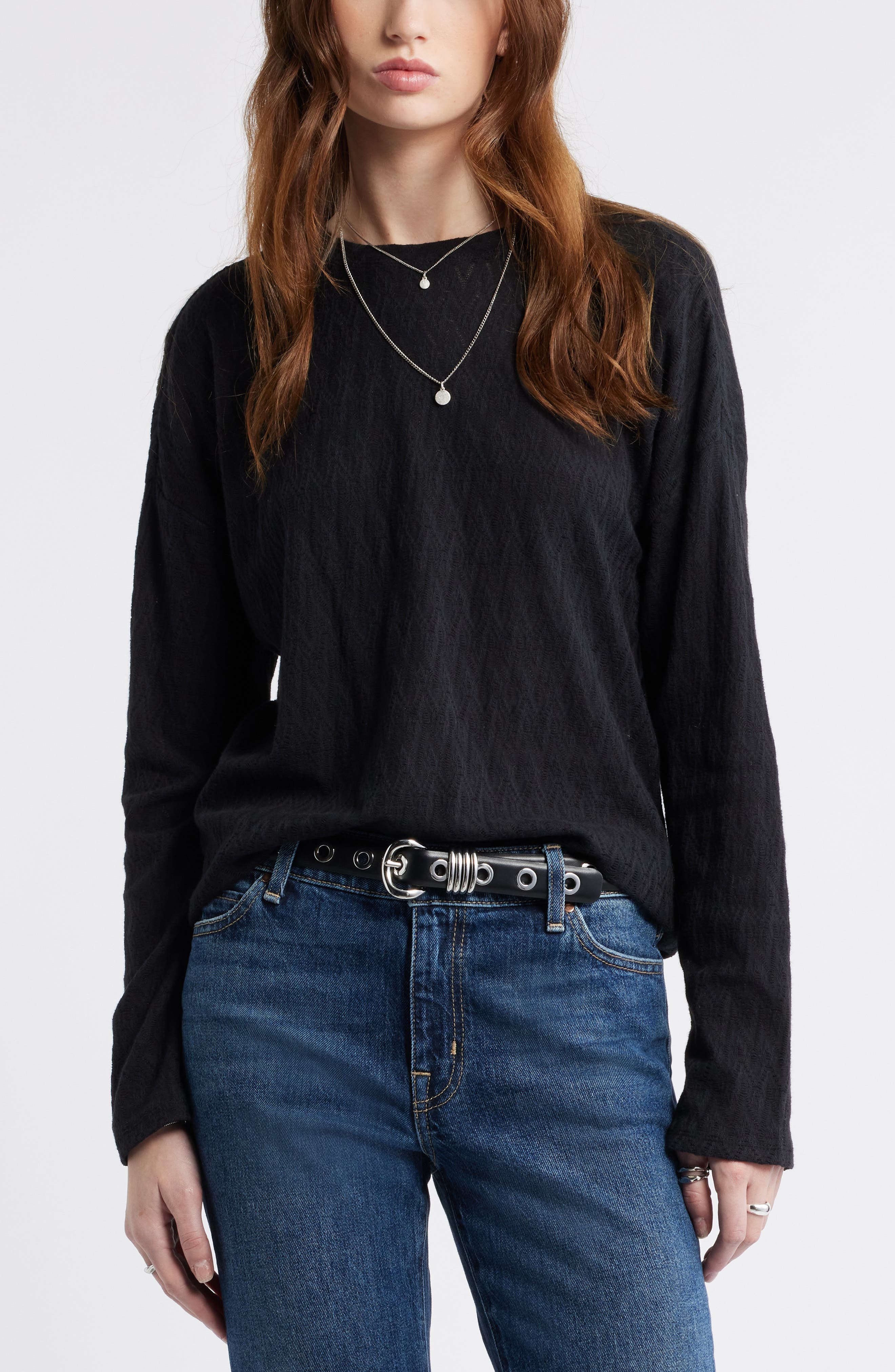 Treasure & Bond Pointelle Cotton Crewneck Knit Top