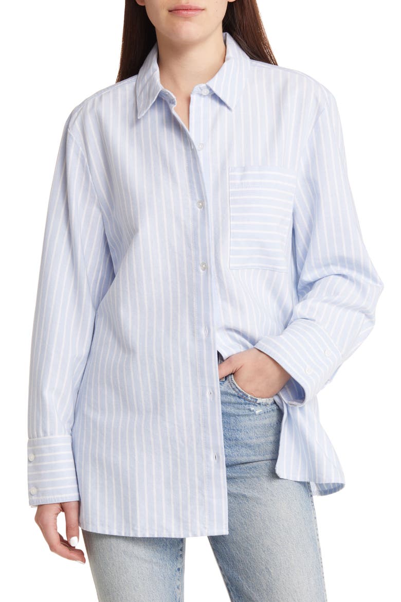 Oversize Stripe Poplin Button-Up Shirt, Main, color, BLUE- WHITE STRIPE