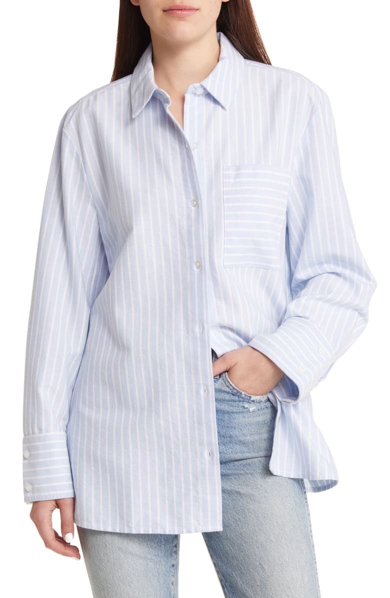 Treasure & Bond Oversize Stripe Poplin Button-Up Shirt, Main, color,