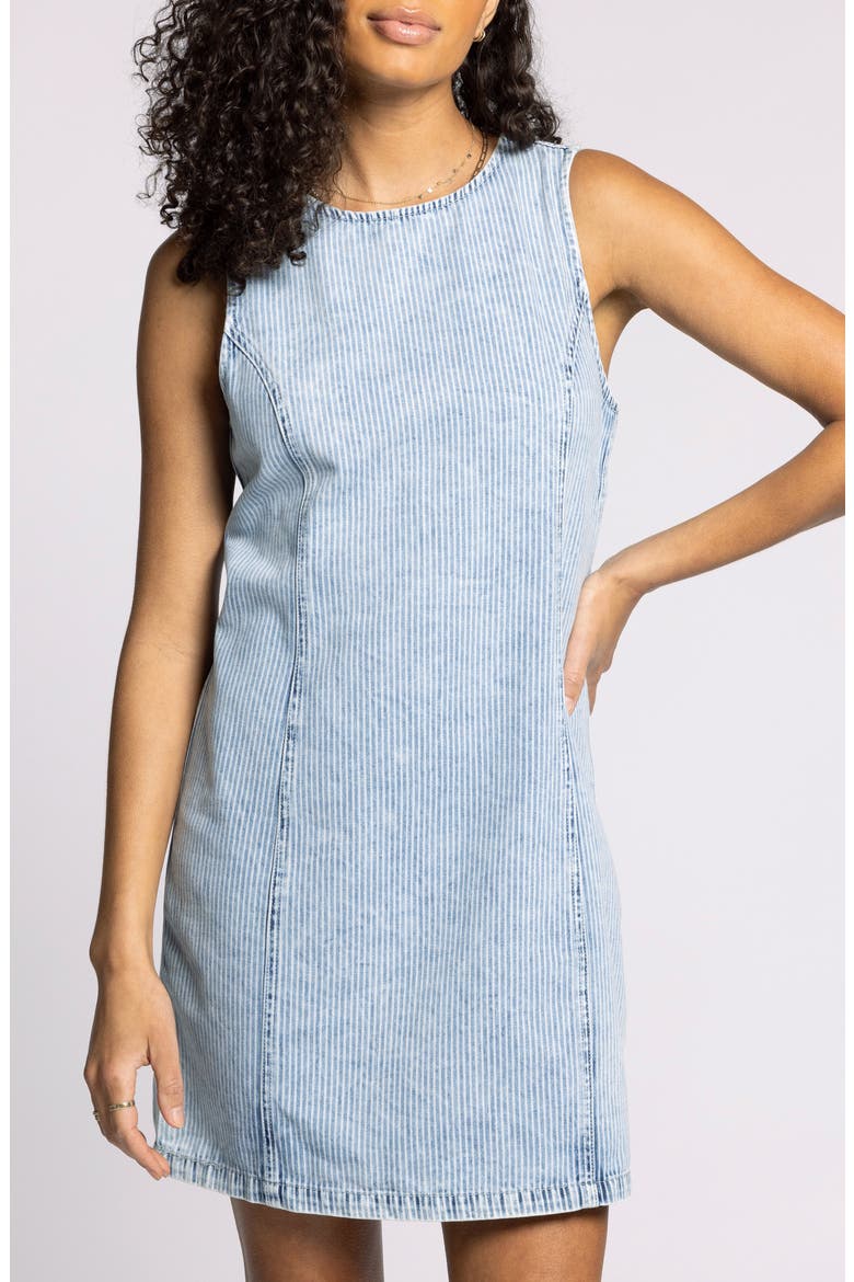Dahlia Sleeveless Denim Shift Dress, Main, color, WASHED INDIGO STRIPE