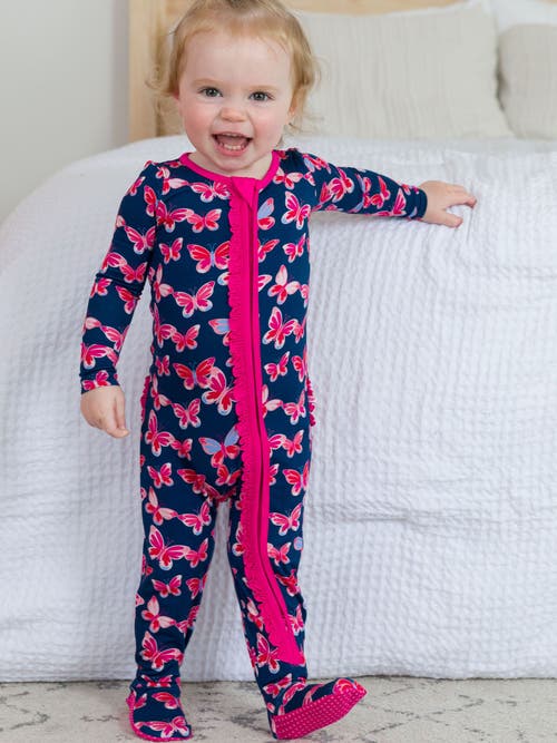 Rufflebutts Baby Girls Softsnooze Ruffle One Piece Footie Pajama In Blue