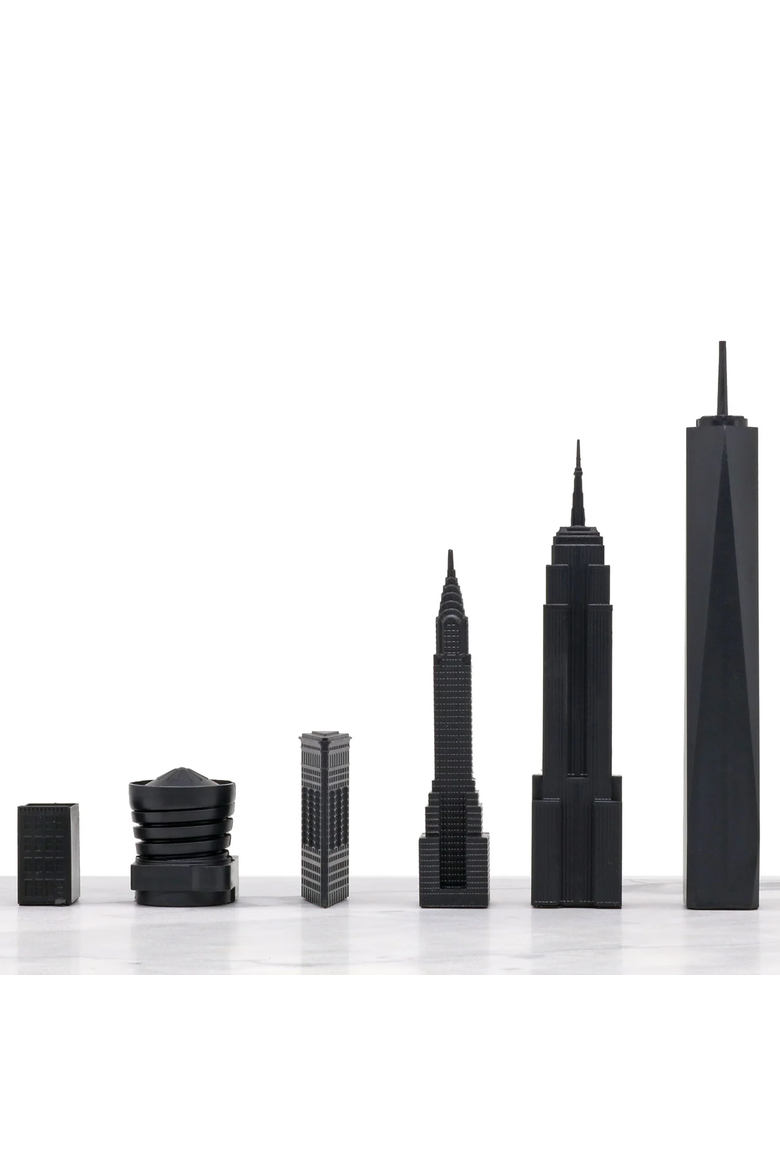 Chess Set Acrylic New York Edition with Marble Hatch Board, Alternate, color, White