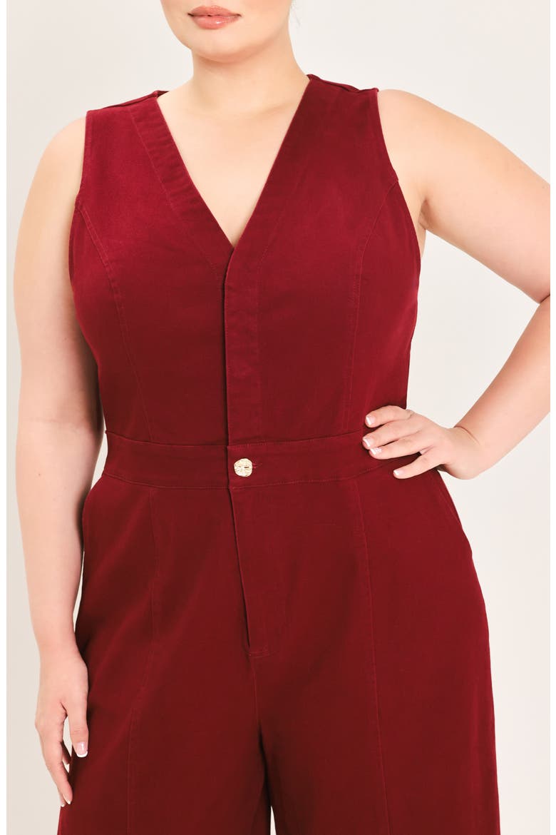 Sleeveless Wide Leg Denim Jumpsuit, Alternate, color, BURGUNDY