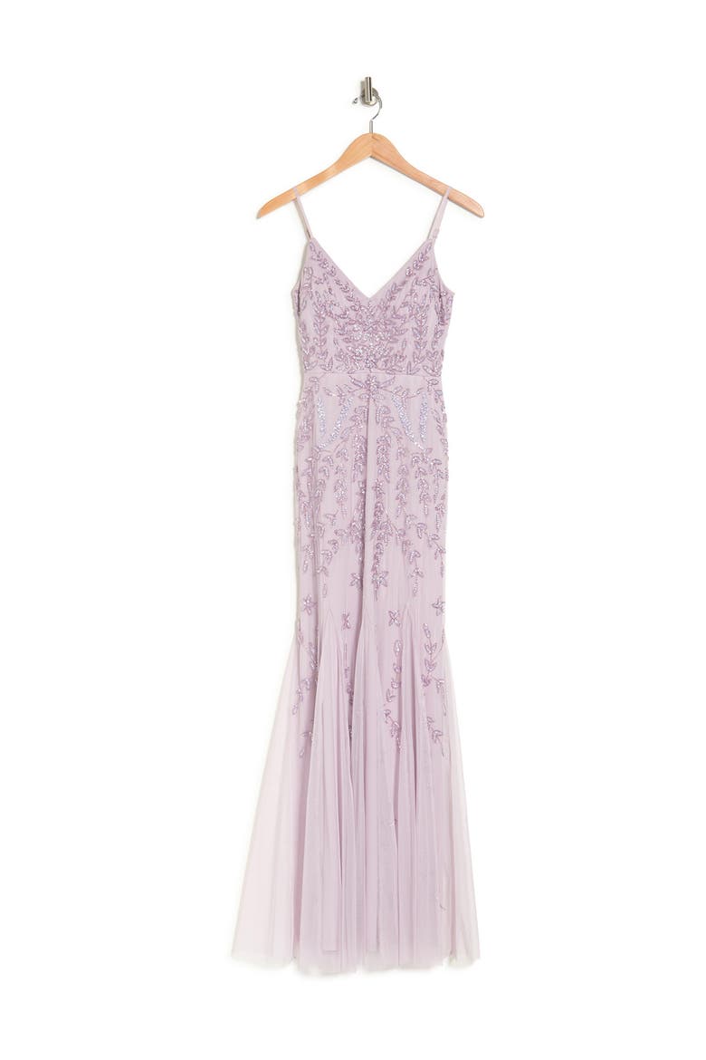 Beaded V-Neck Gown, Alternate, color, LAVENDER