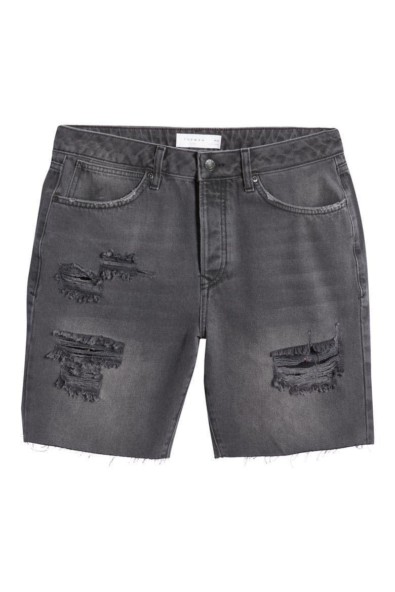 Men's Slim Fit Ripped Denim Shorts, Main, color, BLACK