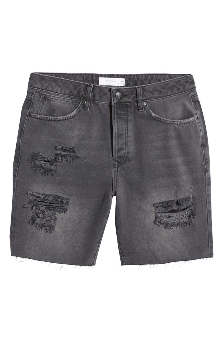 Topman Men's Slim Fit Ripped Denim Shorts, Main, color,