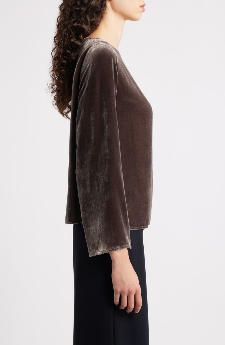 Eileen Fisher Ballet Neck Flare Sleeve Velvet Top, Alternate, color, Rye