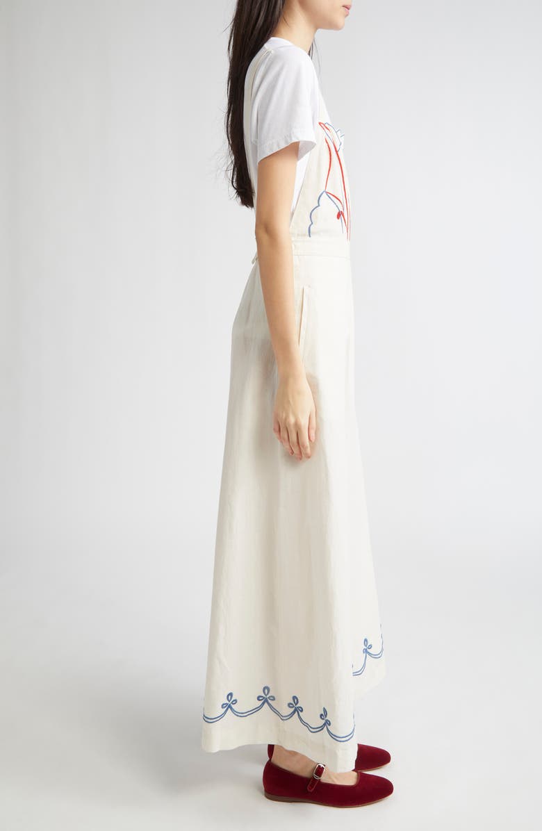 Bode Embroidered Sailboat Cotton & Linen Jumpsuit, Alternate, color, White Multi