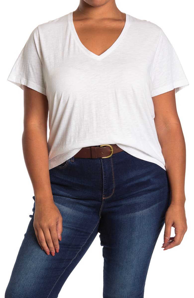 Madewell Whisper Cotton V-Neck T-Shirt, Main, color, Optic White