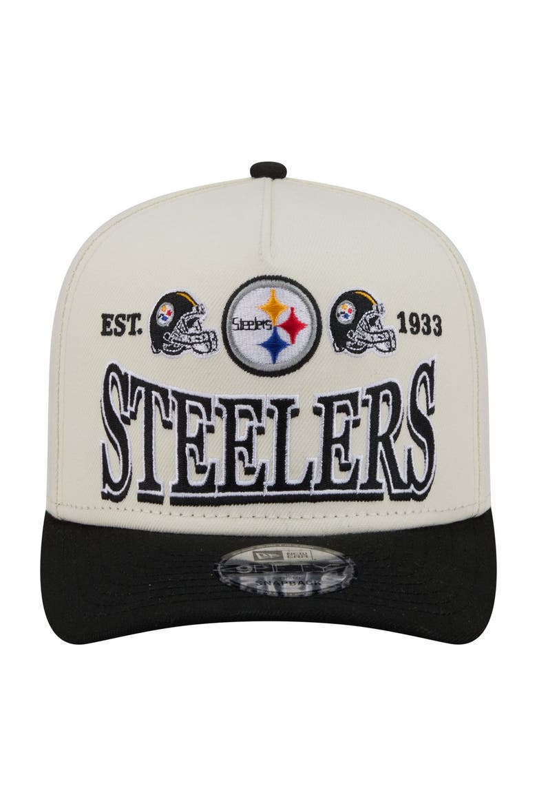 Men's New Era  Cream/Black Pittsburgh Steelers A-Frame 9FIFTY Snapback Hat, Alternate, color, Cream