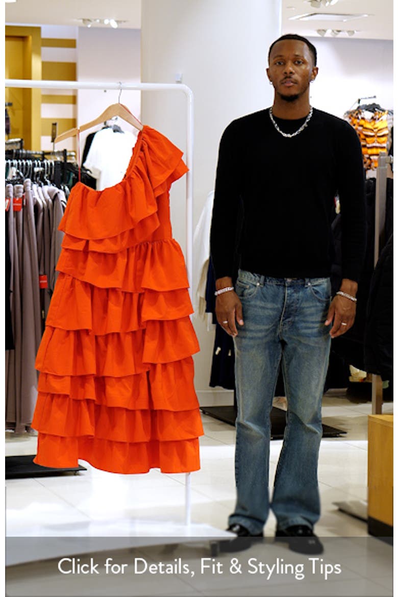 Ruffle One-Shoulder Tiered Ruffle Midi Dress video