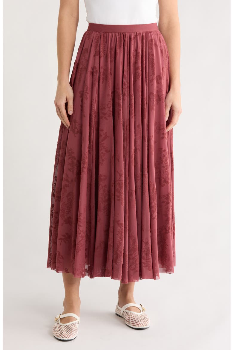 Floral Mesh Maxi Skirt, Main, color, R048 BERRY