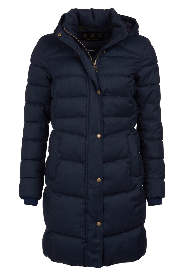 Lonnen Herringbone Channel Quilted Hooded Coat, Alternate, color, NAVY HERRINGBONE
