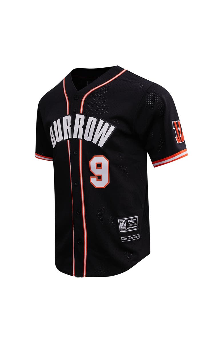 PRO STANDARD Men's Pro Standard Joe Burrow Black Cincinnati Bengals Mesh Button-Up Baseball Jersey, Alternate, color, Black