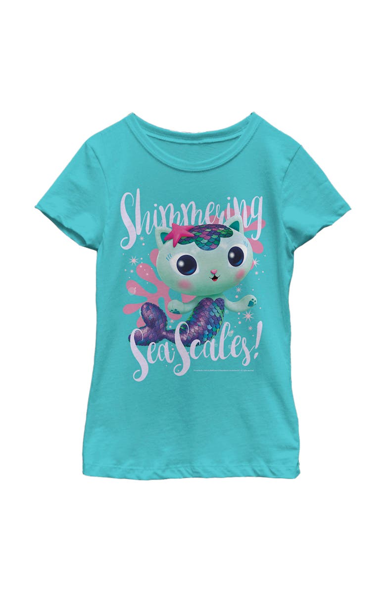 DreamWorks: Gabby's Dollhouse Girl's DreamWorks Gabby's Dollhouse MerCat Shimmering Sea Scales Graphic T-Shirt, Main, color, Tahiti Blue