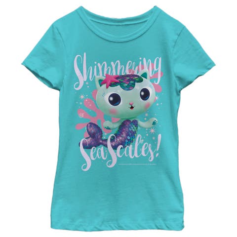 Girl's DreamWorks Gabby's Dollhouse MerCat Shimmering Sea Scales  Graphic T-Shirt