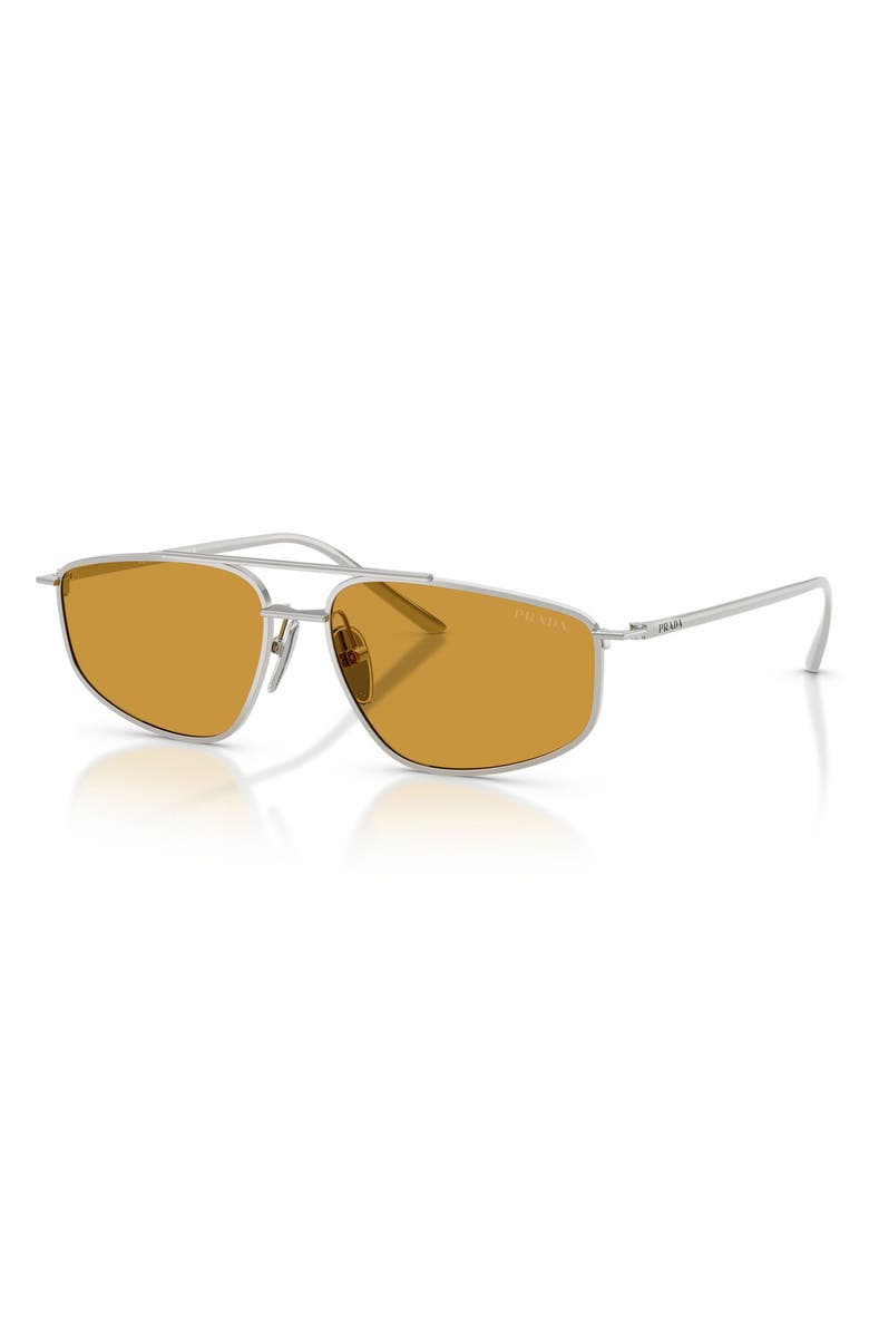 Prada 58mm Pillow Sunglasses, Alternate, color, Silver / Dark Honey