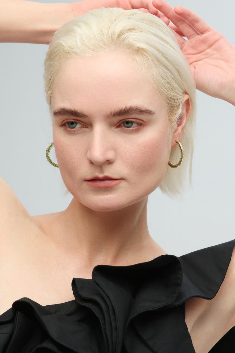 Cubic Zirconia Molten C Hoop Earrings, Alternate, color, Gold