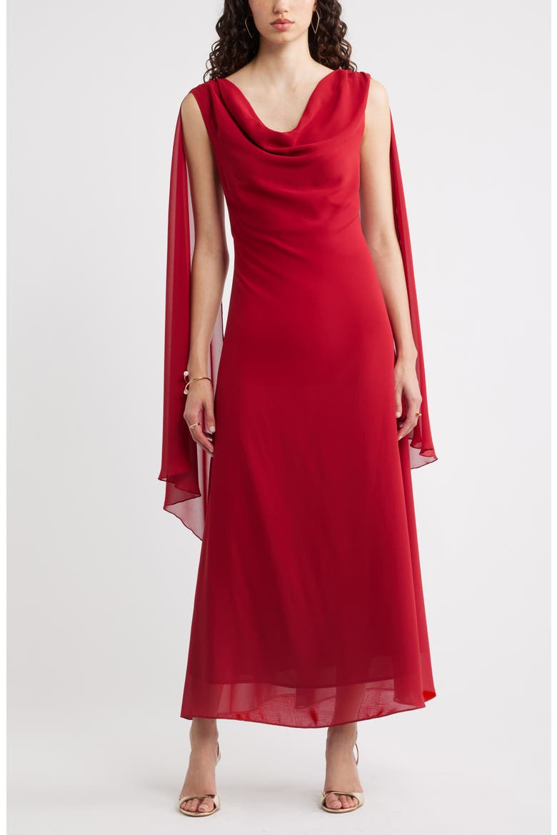 Cowl Neck Maxi Cape Dress, Main, color, RED RIO