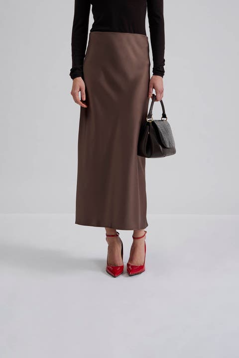 Aubree Satin Midi Skirt