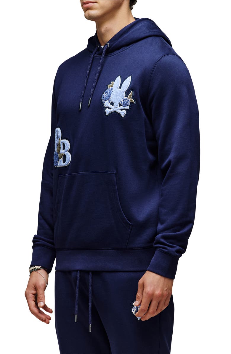 Psycho Bunny Auguste Floral Patch Hoodie, Alternate, color, Evening Blue
