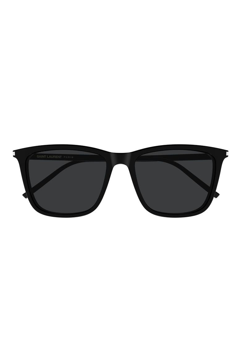 56mm Rectangular Sunglasses, Main, color, BLACK
