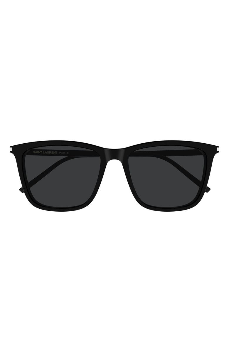 Saint Laurent 56mm Rectangular Sunglasses, Main, color, Black