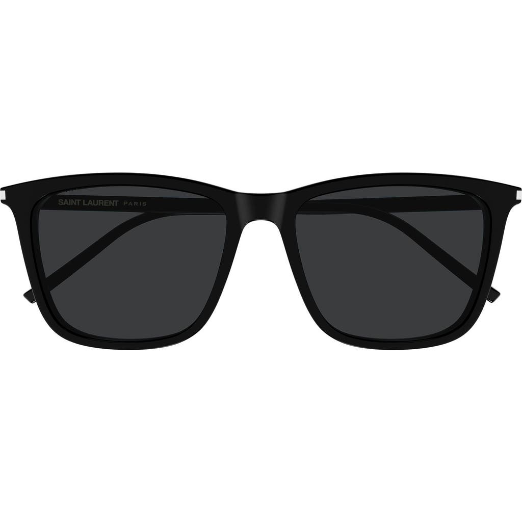 Saint Laurent 56mm Rectangular Sunglasses In Black