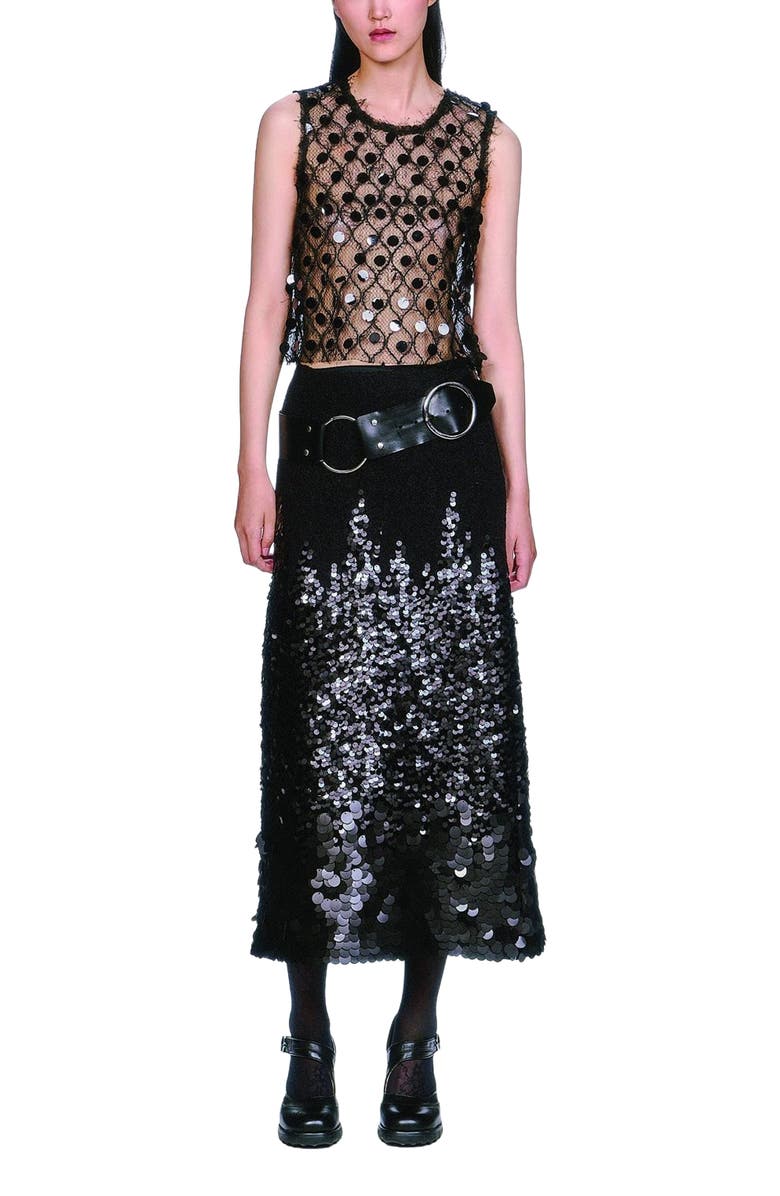 Anna Sui Mesh Pailettes Crop Top, Main, color, Black