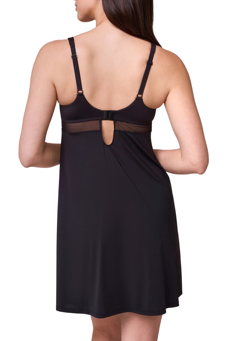 Mysa Sheer Mesh Inset Chemise, Alternate, color, BLACK
