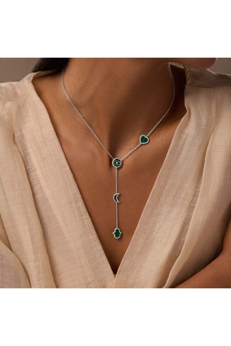Celestial Guidance Malachite Multi Symbol Silver Necklace, Alternate, color, Silver/Green