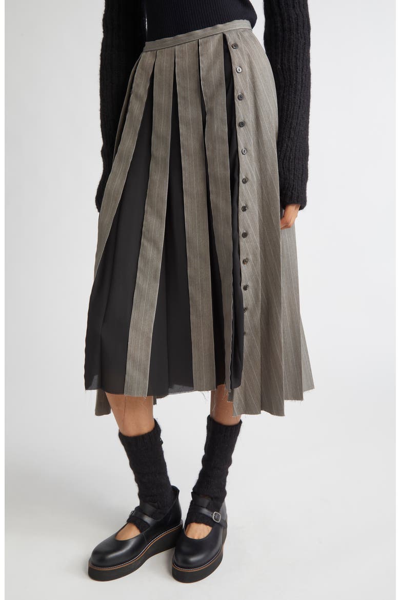 Pleated Pinstripe Shifted Suiting Skirt, Alternate, color, GREY
