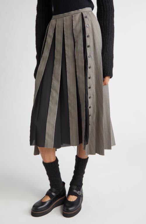Meruert Tolegen Pleated Pinstripe Shifted Suiting Skirt In Gray