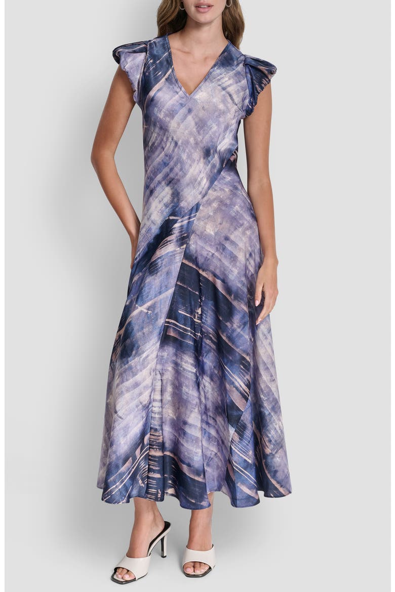 Puff Sleeve Satin Maxi Dress, Main, color, HUDSON LIGHTS